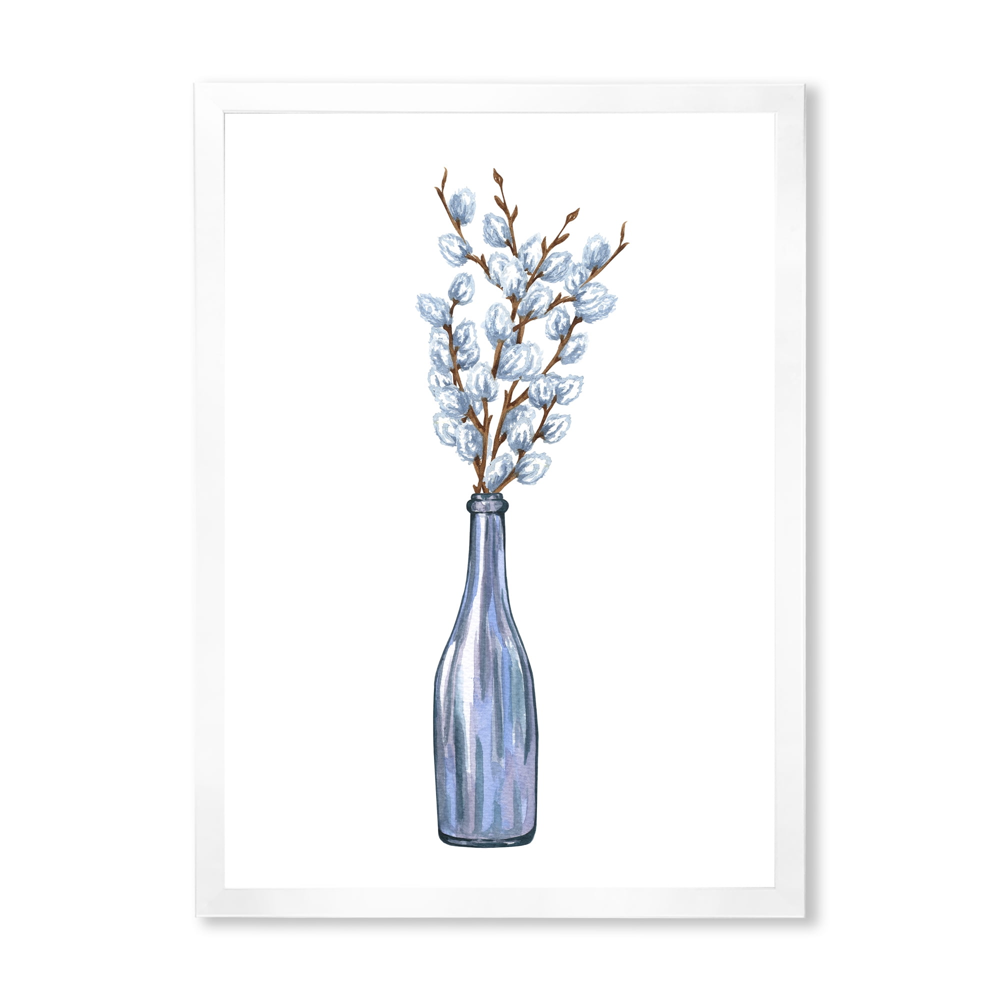 Designart 'Bunch of White Pussy Willow Twigs II' Farmhouse Framed Art Print