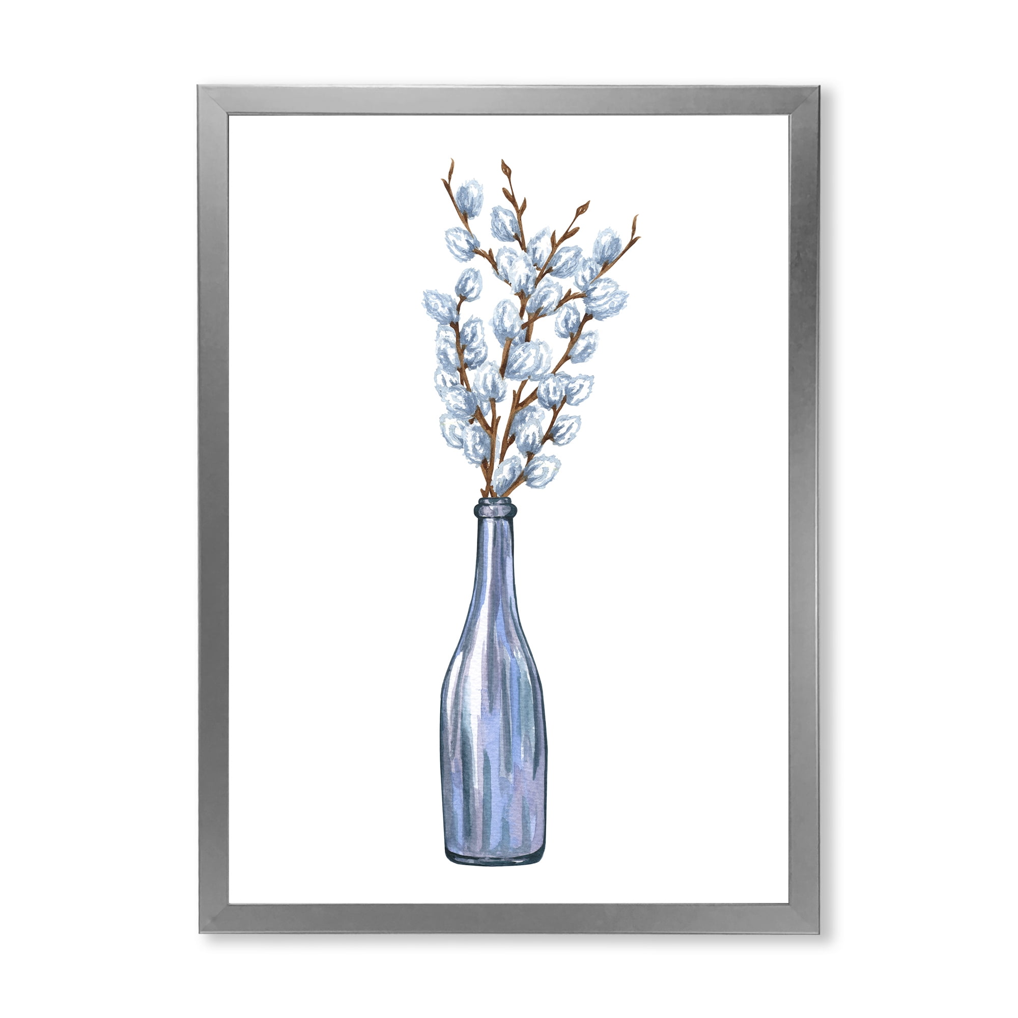Designart 'Bunch of White Pussy Willow Twigs II' Farmhouse Framed Art Print