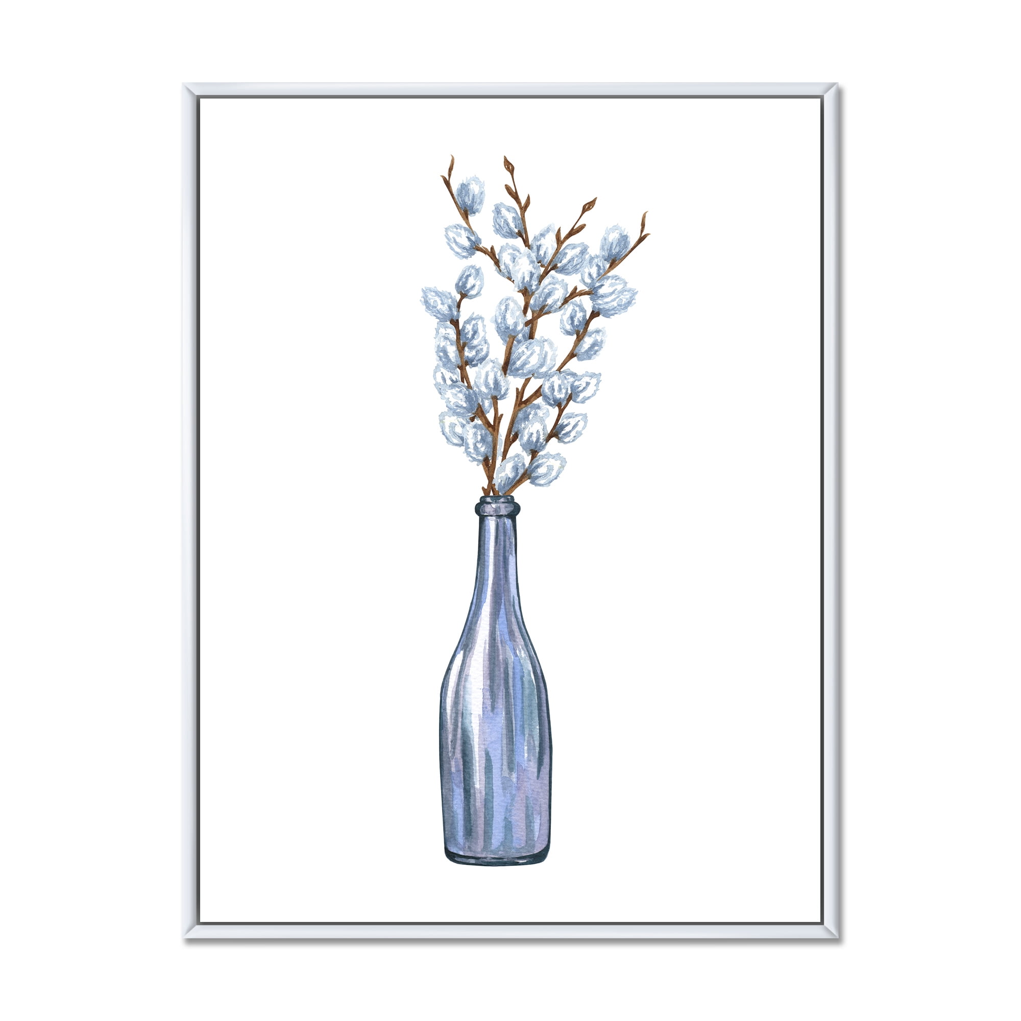 Designart 'Bunch of White Pussy Willow Twigs II' Farmhouse Framed Canvas Wall Art Print