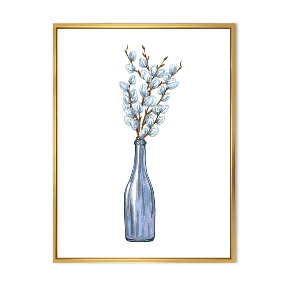 Designart 'Bunch of White Pussy Willow Twigs II' Farmhouse Framed Canvas Wall Art Print