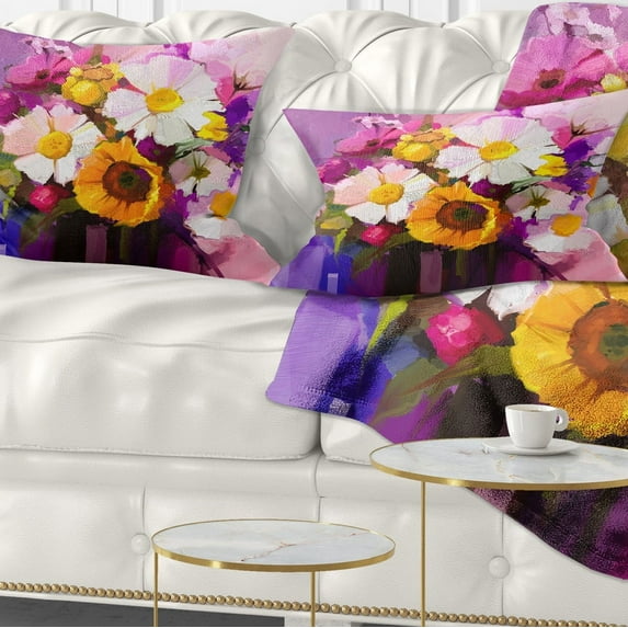 Designart Bunch of White Red Yellow Flowers - Floral Throw Pillow - 12x20