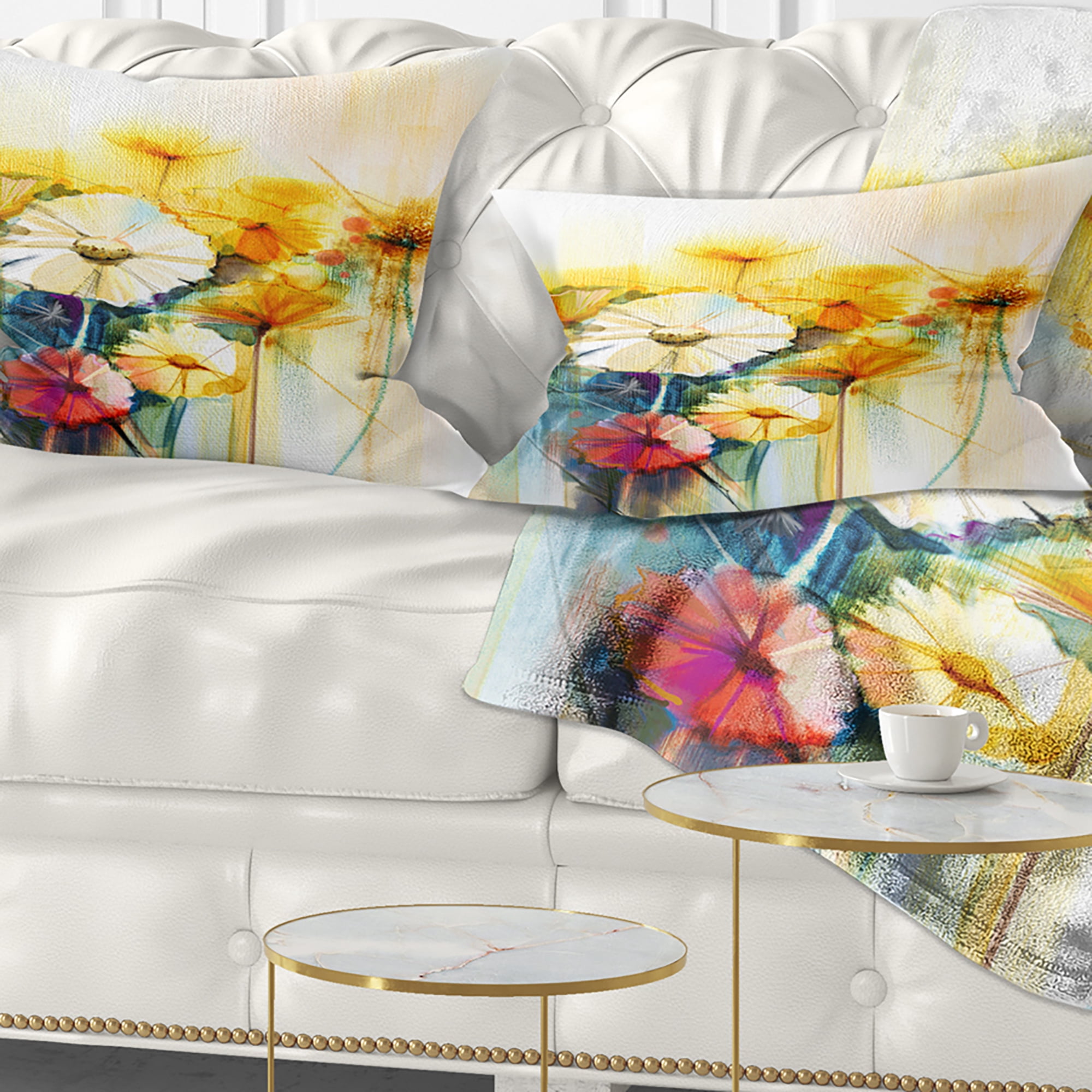 Designart Bunch of White Yellow Flowers - Floral Throw Pillow - 12x20