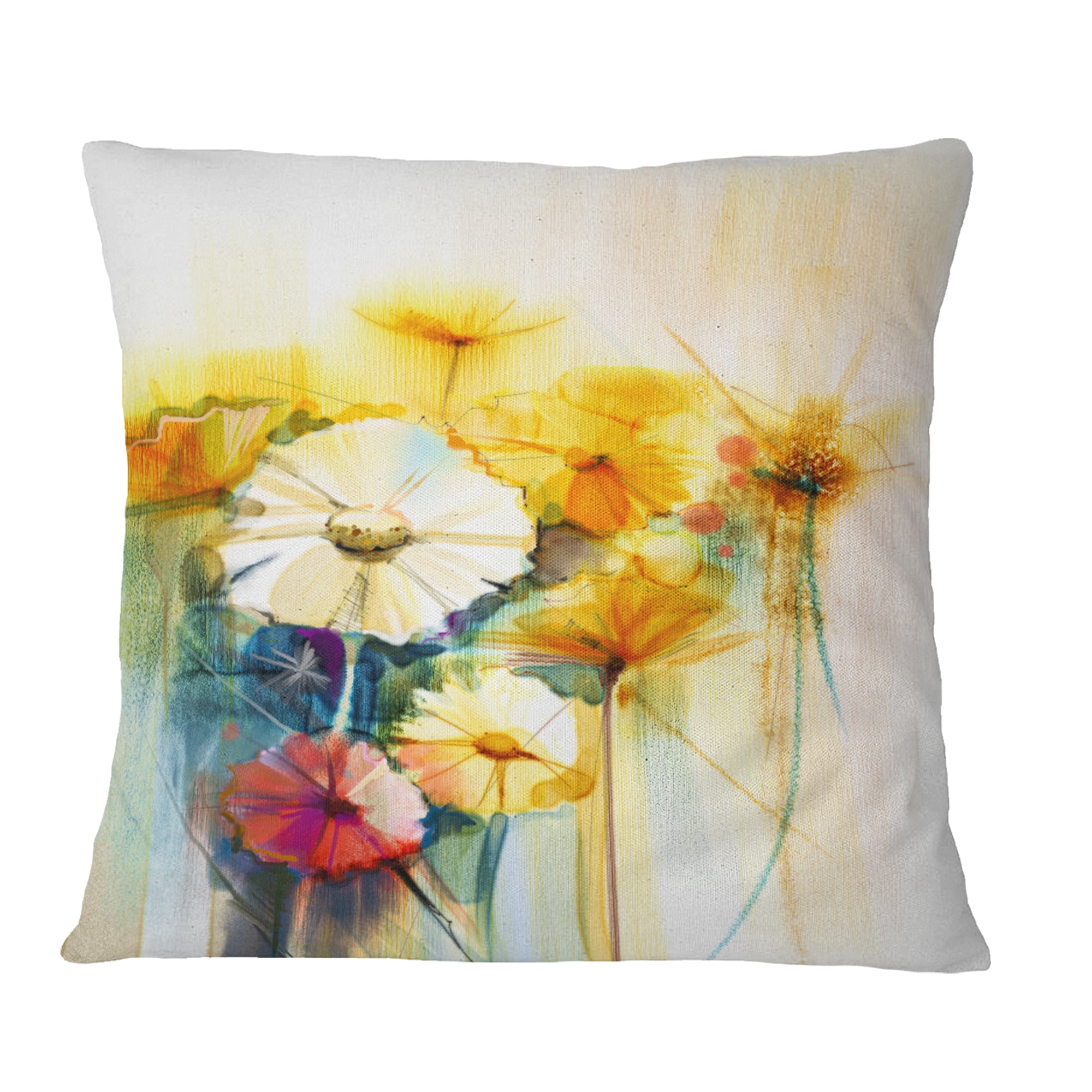 Designart Bunch of White Yellow Flowers - Floral Throw Pillow - 16x16