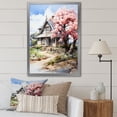 thumbnail image 1 of Designart "Bungalow Blossom by the Lake I" Landscapes Framed Wall Art - Coastal Pink Landscape Cottage Hallway Framed Wall Art Decor, 1 of 6