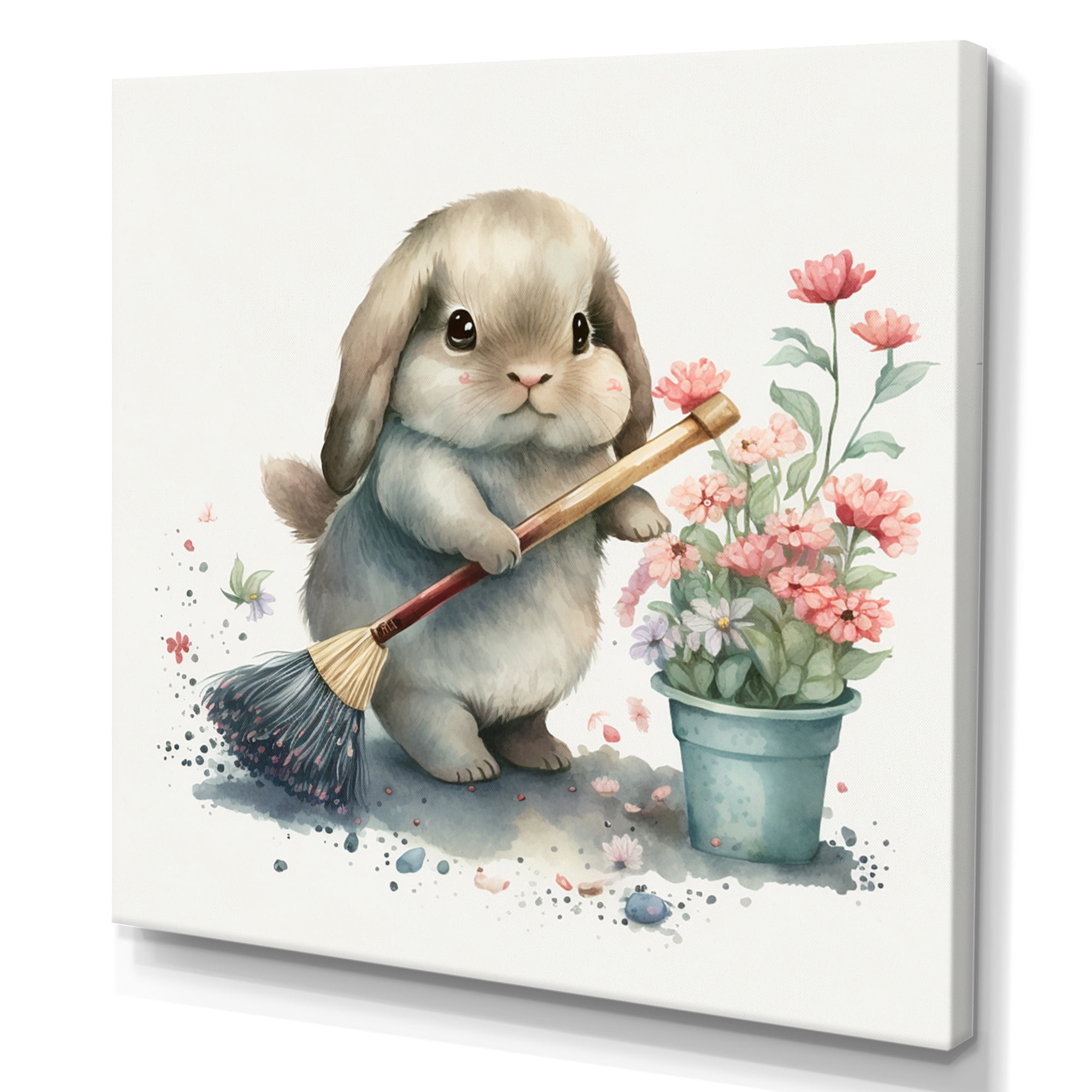 Designart Bunny Cleaning Bathroom III Canvas Wall Art