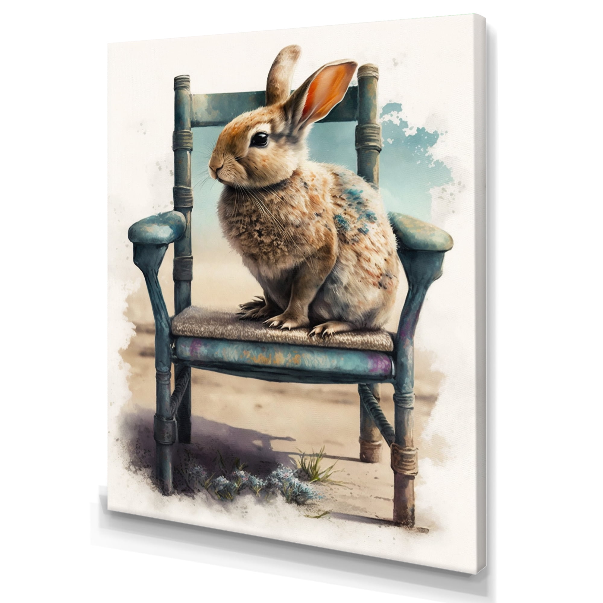 Designart Bunny Sitting On A Wood Chair I Canvas Wall Art