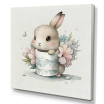 Designart Bunny With Roll Of Toilet Paper And Flowers IV Canvas Wall Art