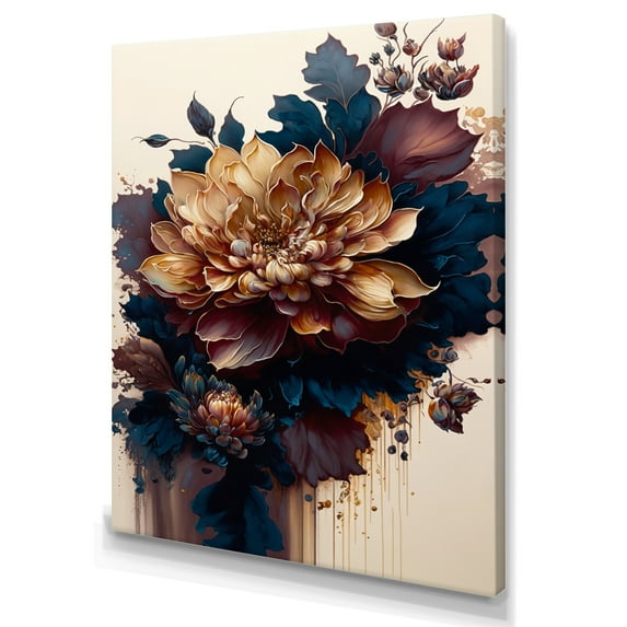 Designart Burgundy And Blue Dahlia Bunch II Canvas Wall Art