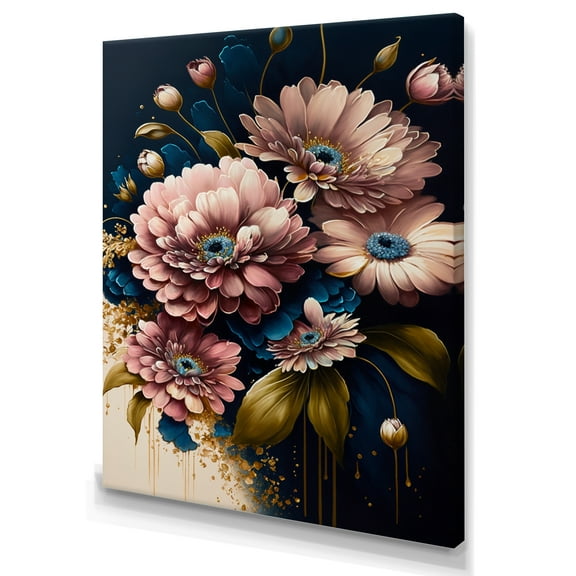 Designart Burgundy And Blue Daisy Bunch I Canvas Wall Art