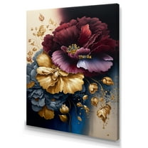 Designart Burgundy And Blue Floral Bunch I Canvas Wall Art