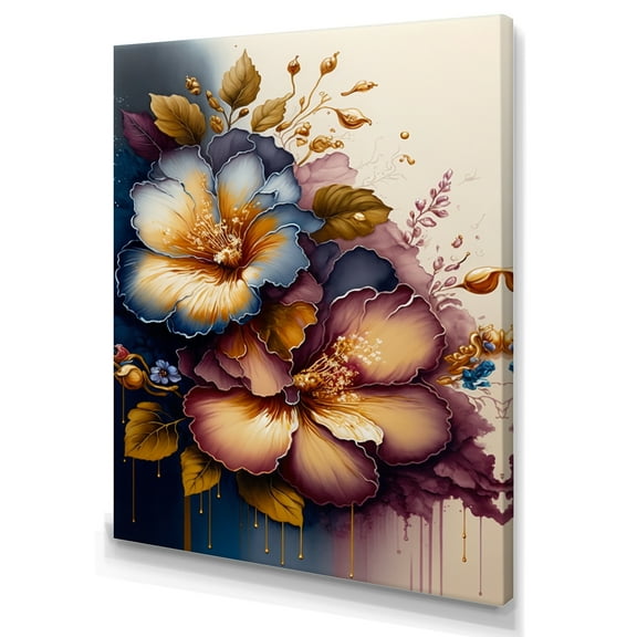 Designart Burgundy And Blue Hibiscus Bunch II Canvas Wall Art