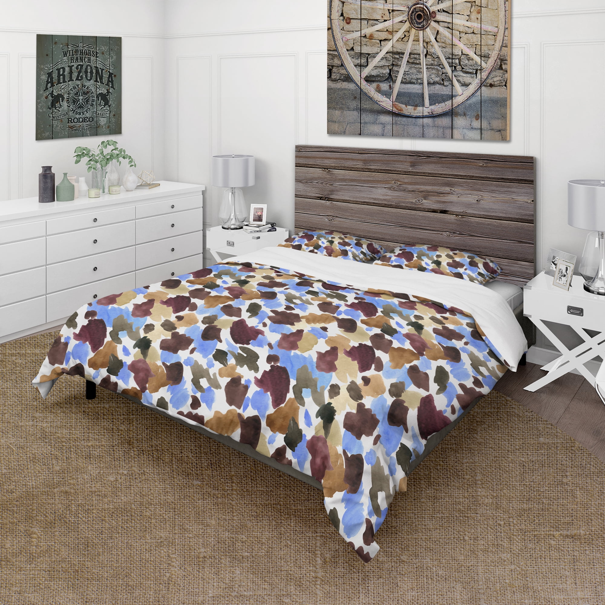 Designart 'Burgundy, Blue and Brown Leopard' Modern & Contemporary Duvet Cover Set