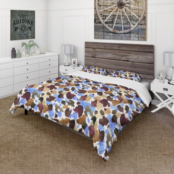 Designart 'Burgundy, Blue and Brown Leopard' Modern & Contemporary Duvet Cover Set