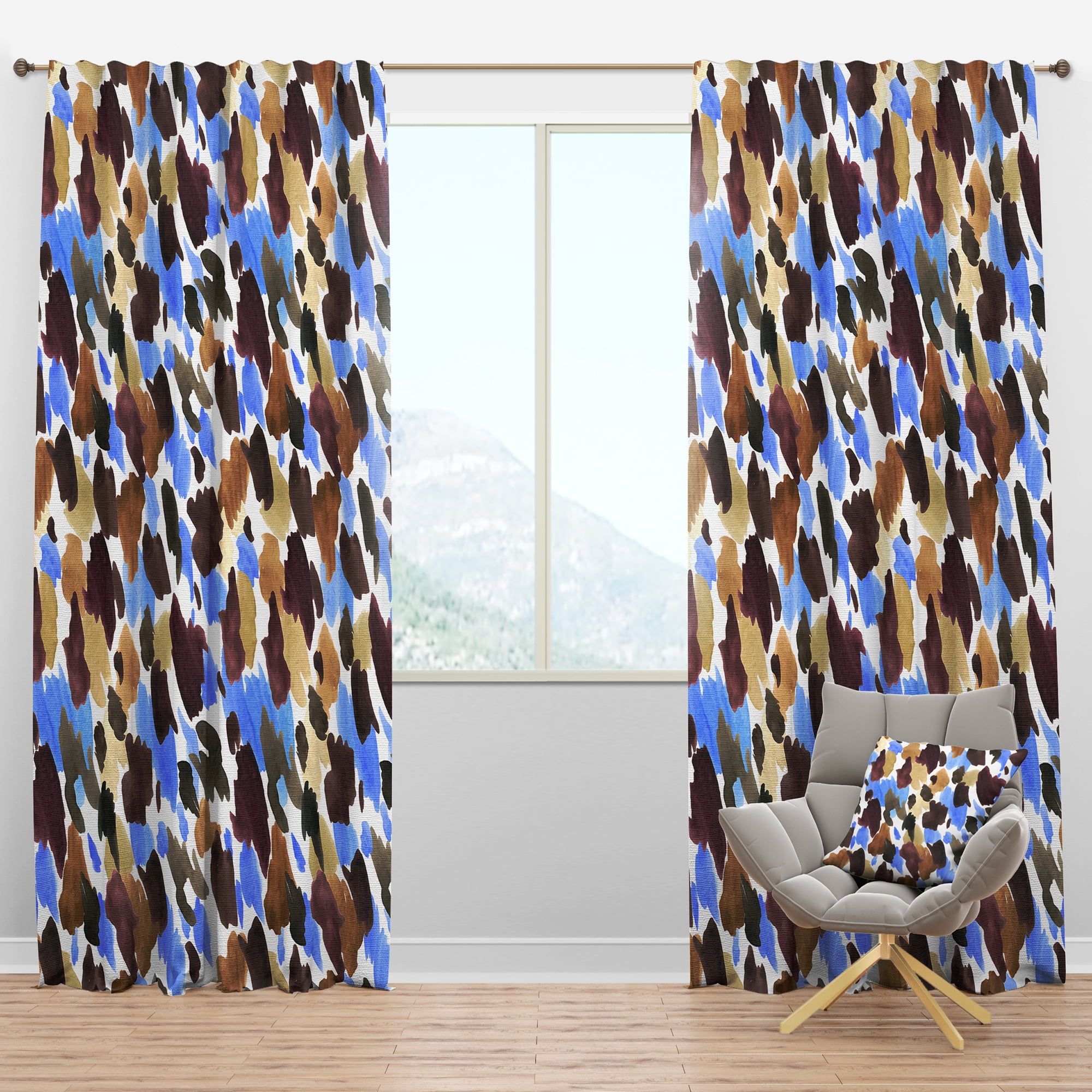 Designart 'Burgundy Brown and Blue Leopard' Modern & Contemporary Blackout Curtain Panel