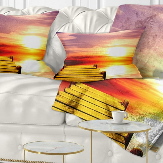 Designart Burning Sunset in Blue Sky - Seascape Throw Pillow - 12x20