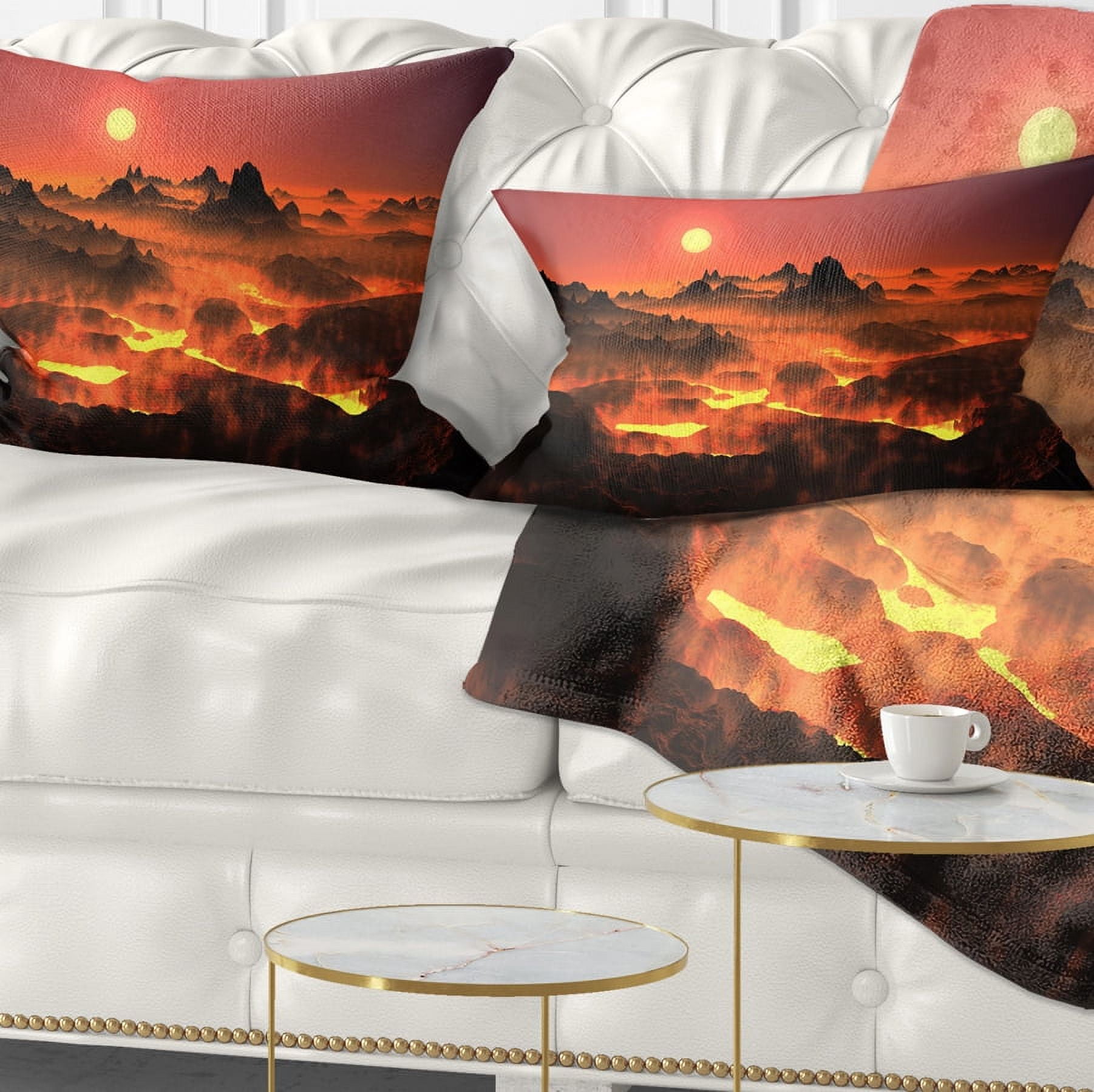 Designart Burning Volcano Country - Landscape Printed Throw Pillow - 12x20