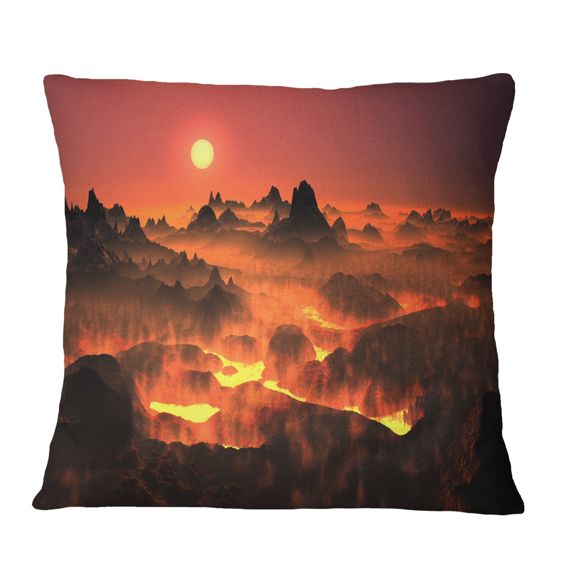 Designart Burning Volcano Country - Landscape Printed Throw Pillow - 16x16
