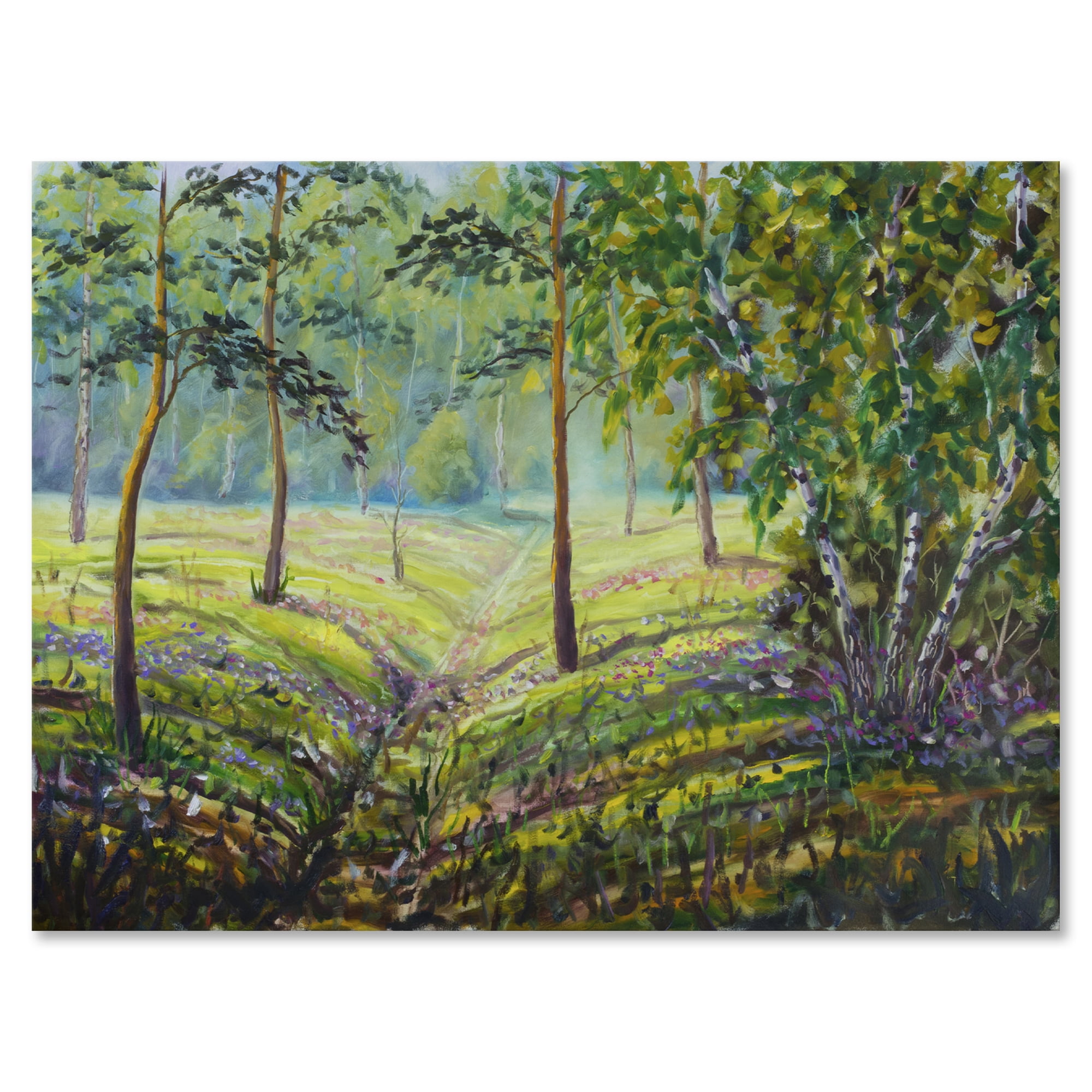Designart ' Bushes and Pine Trees In The Forest I ' Lake House Canvas Wall Art Print