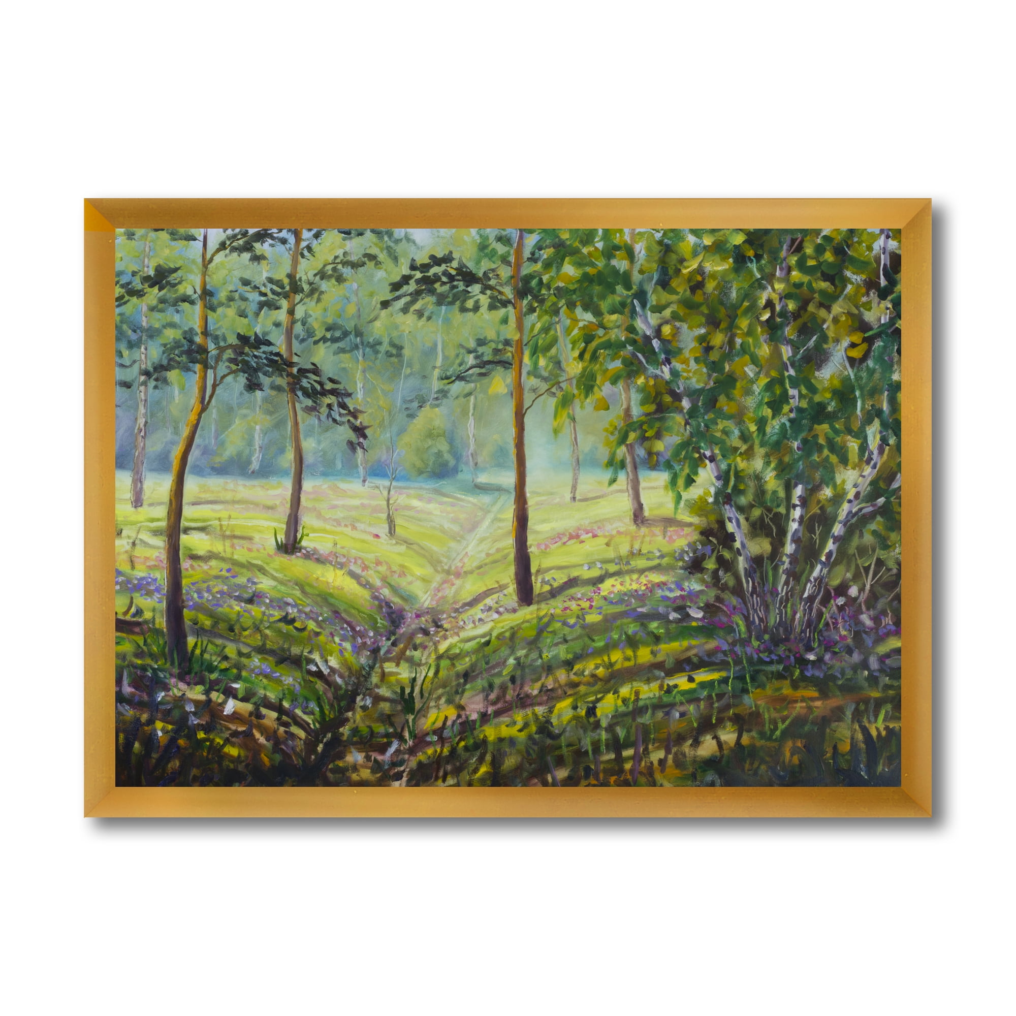 Designart 'Bushes and Pine Trees In The Forest I' Lake House Framed Art Print