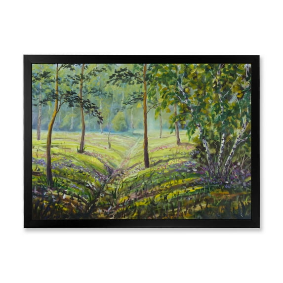 Designart 'Bushes and Pine Trees In The Forest I' Lake House Framed Art Print