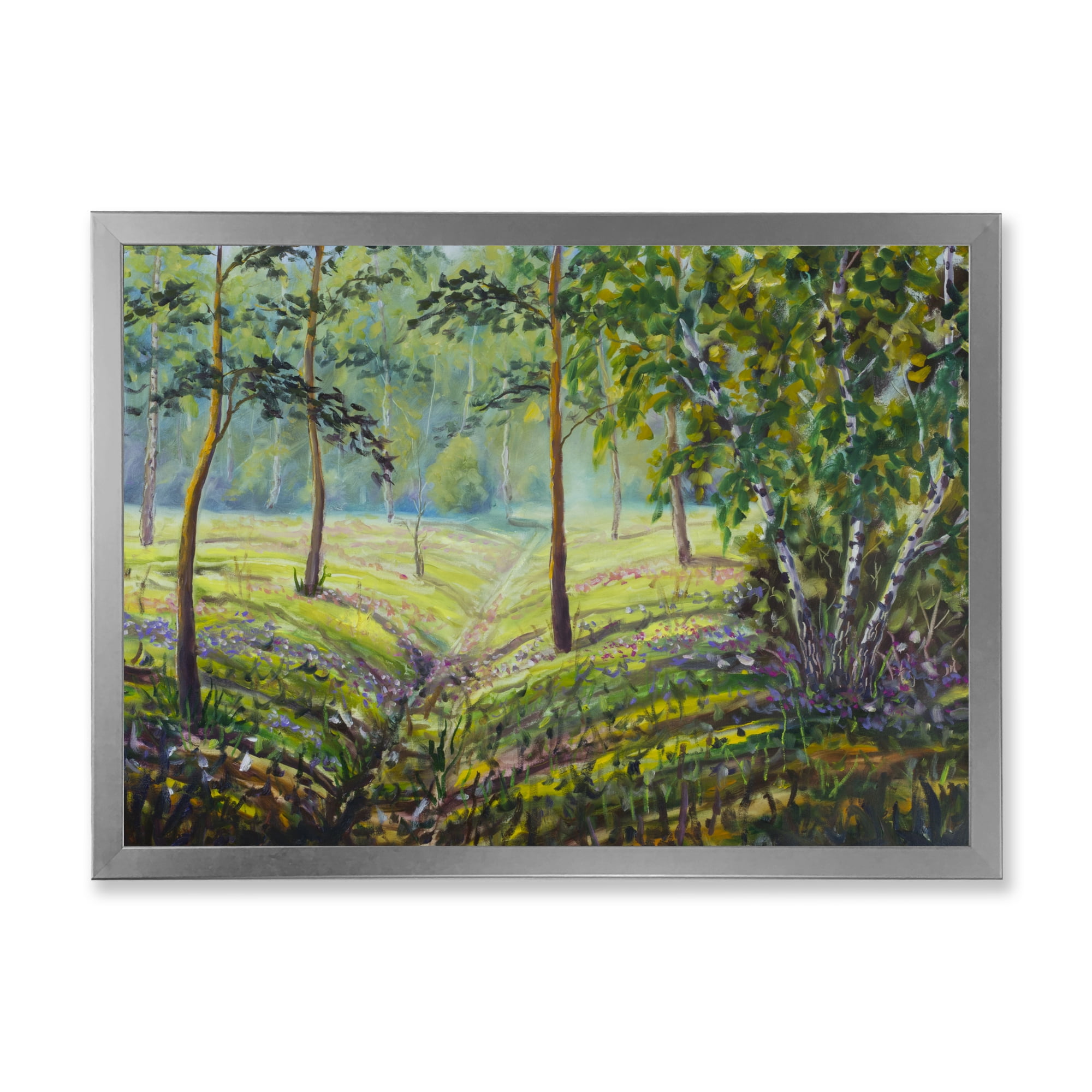 Designart 'Bushes and Pine Trees In The Forest I' Lake House Framed Art Print