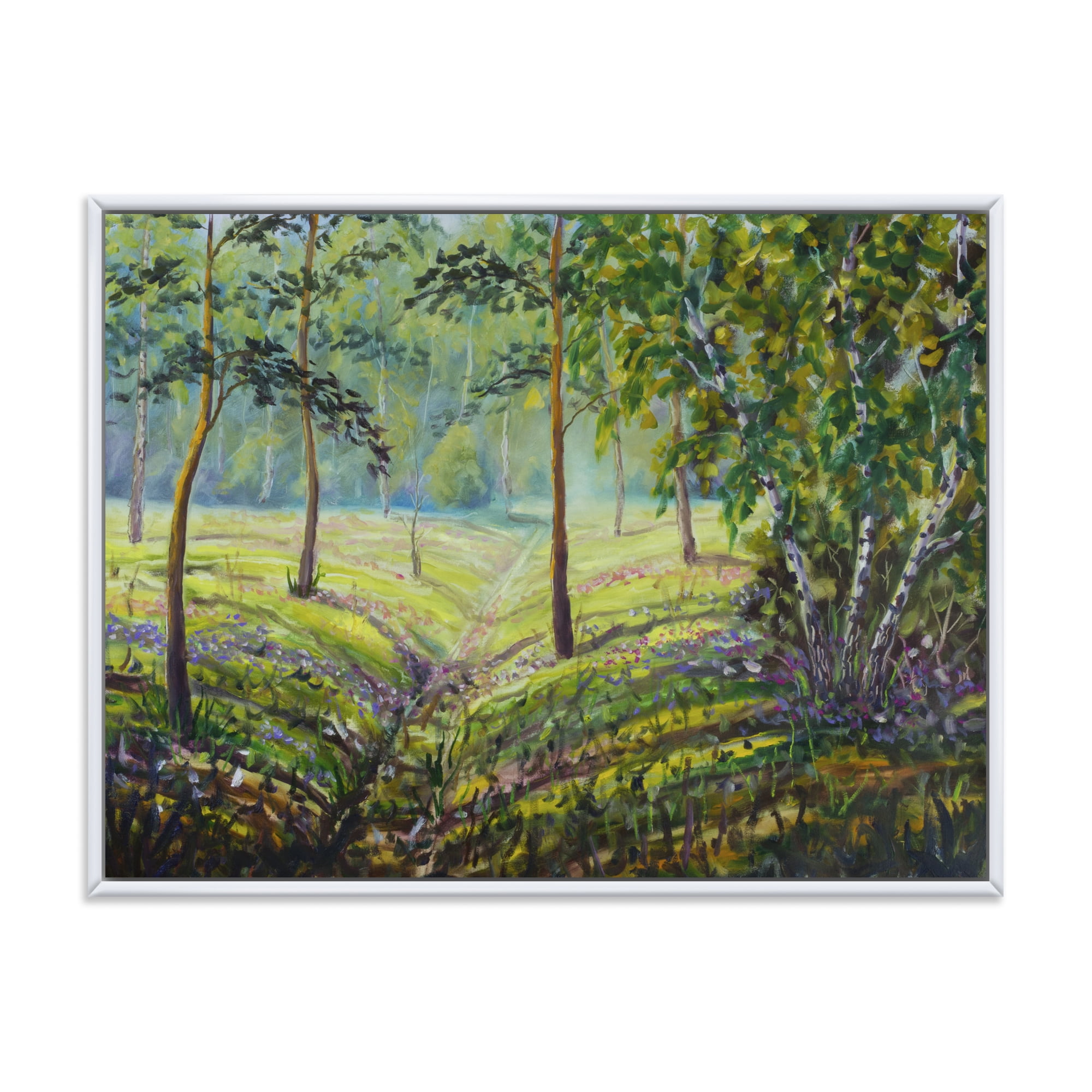 Designart 'Bushes and Pine Trees In The Forest I' Lake House Framed Canvas Wall Art Print