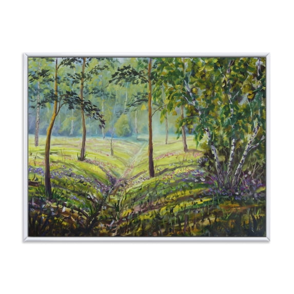 Designart 'Bushes and Pine Trees In The Forest I' Lake House Framed Canvas Wall Art Print