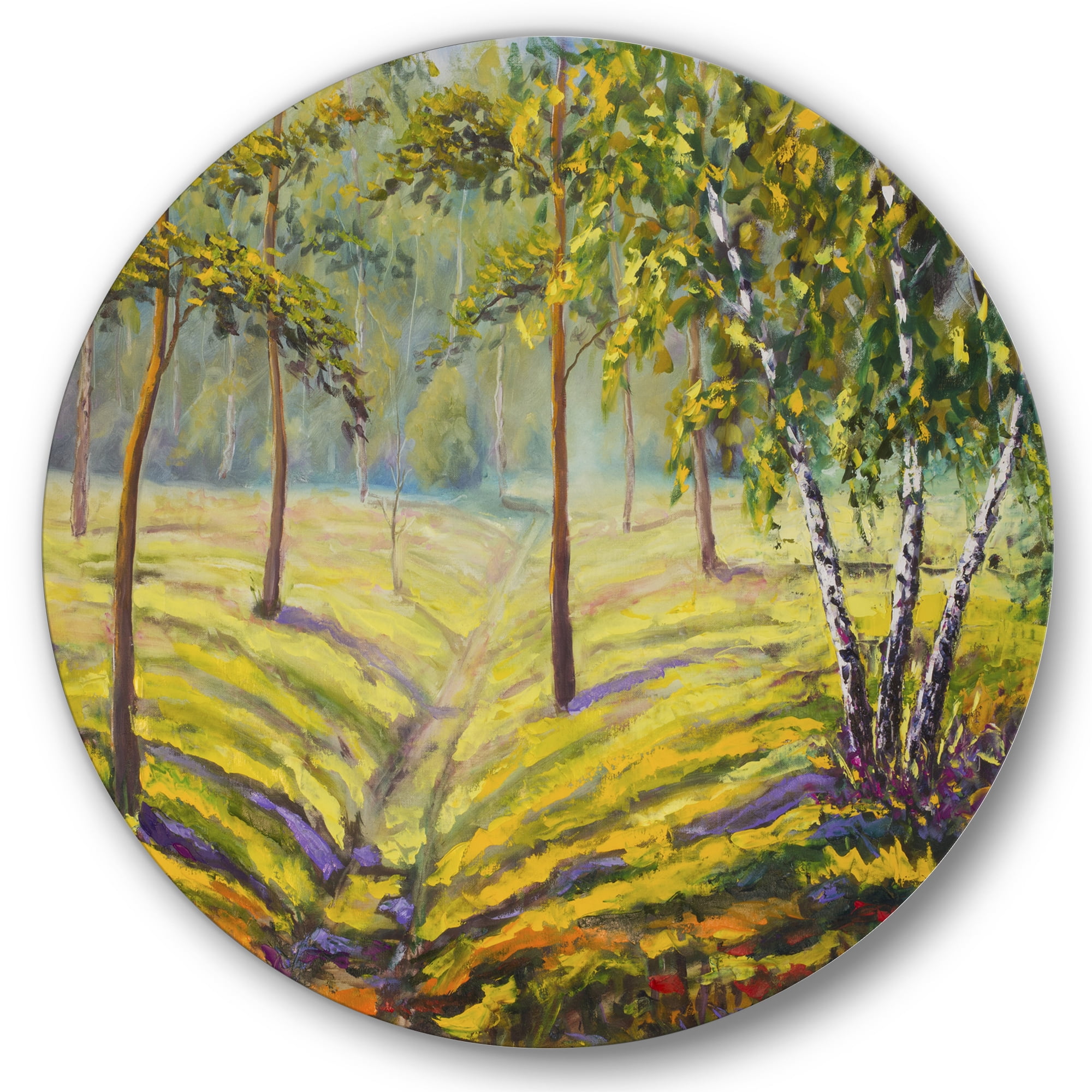 Designart 'Bushes and Pine Trees In The Forest II' Traditional Circle Metal Wall Art 23x23 - Disc of 23