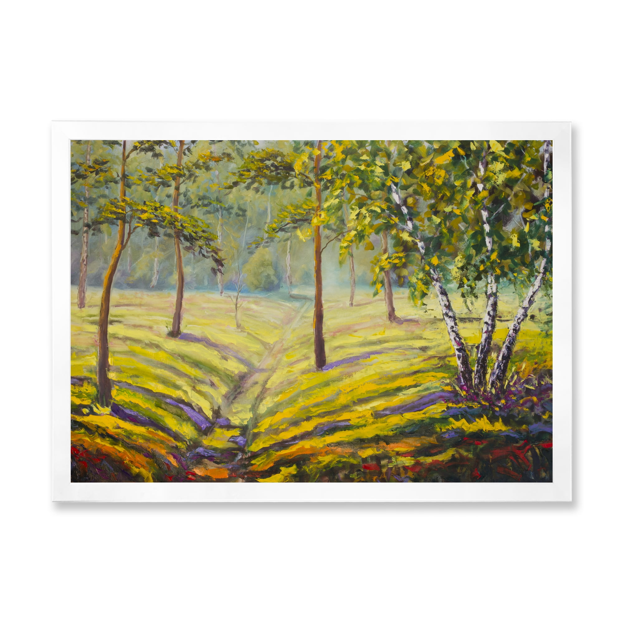 Designart 'Bushes and Pine Trees In The Forest II' Traditional Framed Art Print