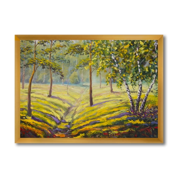 Designart 'Bushes and Pine Trees In The Forest II' Traditional Framed Art Print