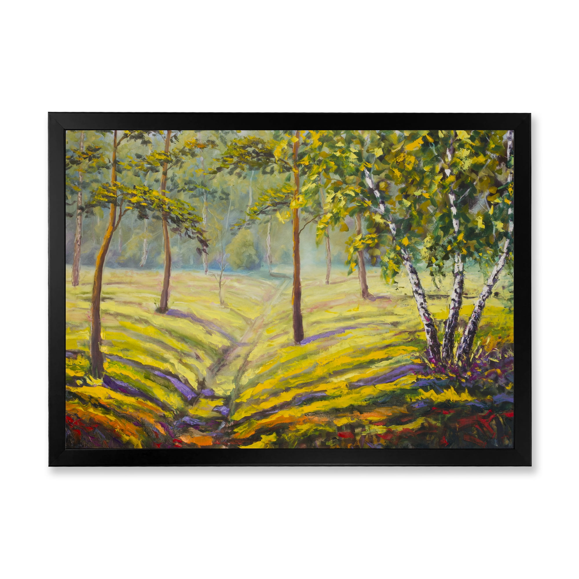Designart 'Bushes and Pine Trees In The Forest II' Traditional Framed Art Print