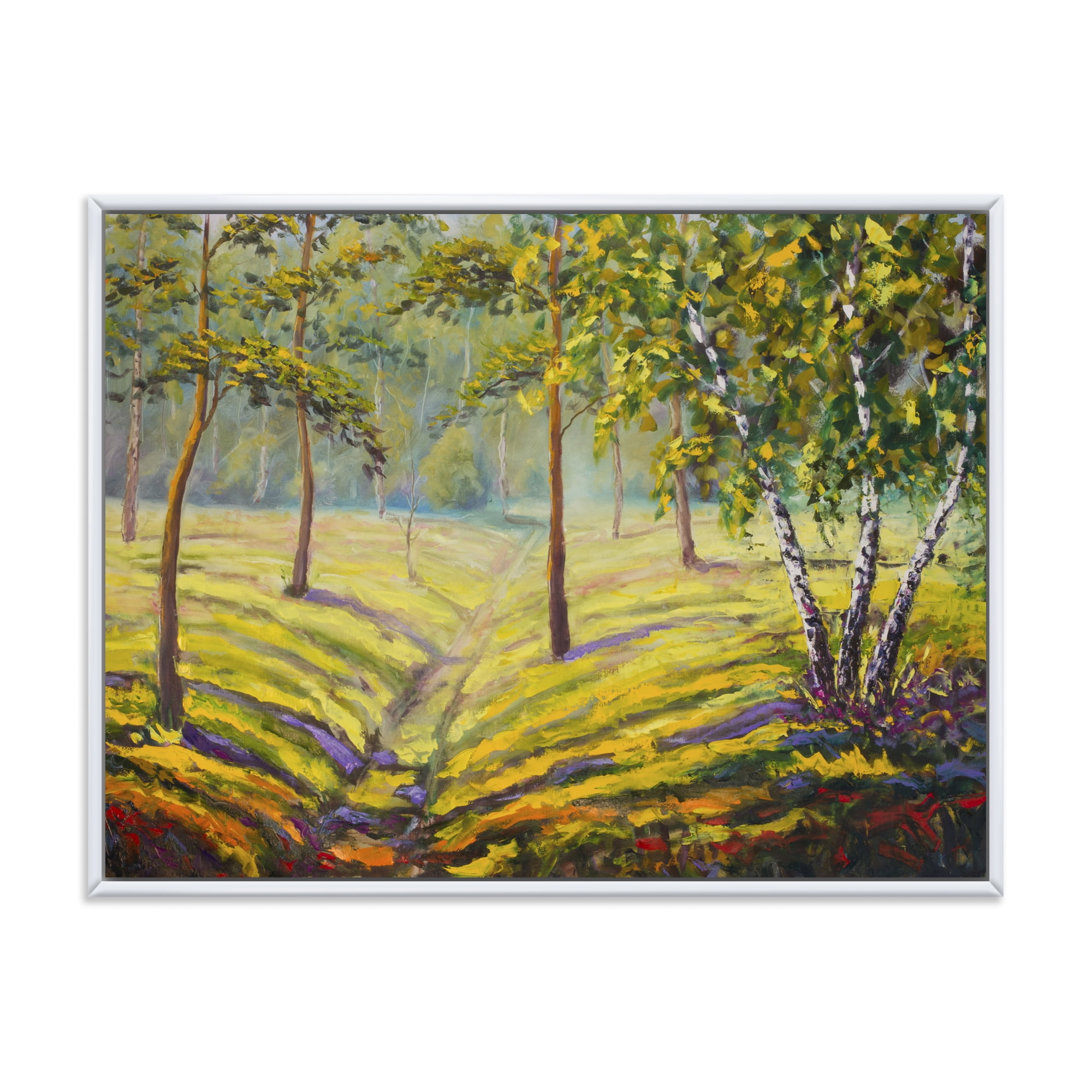 Designart 'Bushes and Pine Trees In The Forest II' Traditional Framed Canvas Wall Art Print