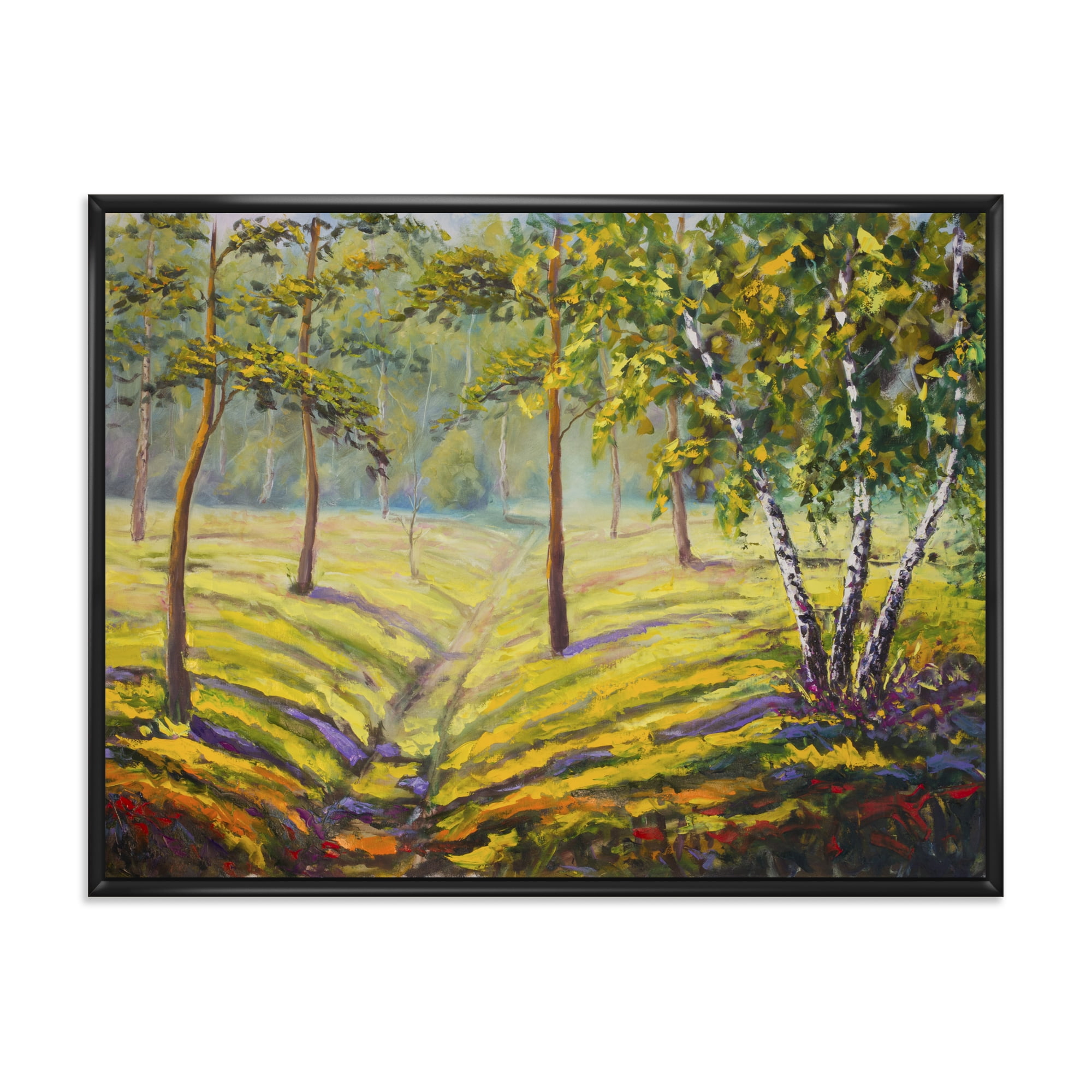 Designart 'Bushes and Pine Trees In The Forest II' Traditional Framed Canvas Wall Art Print