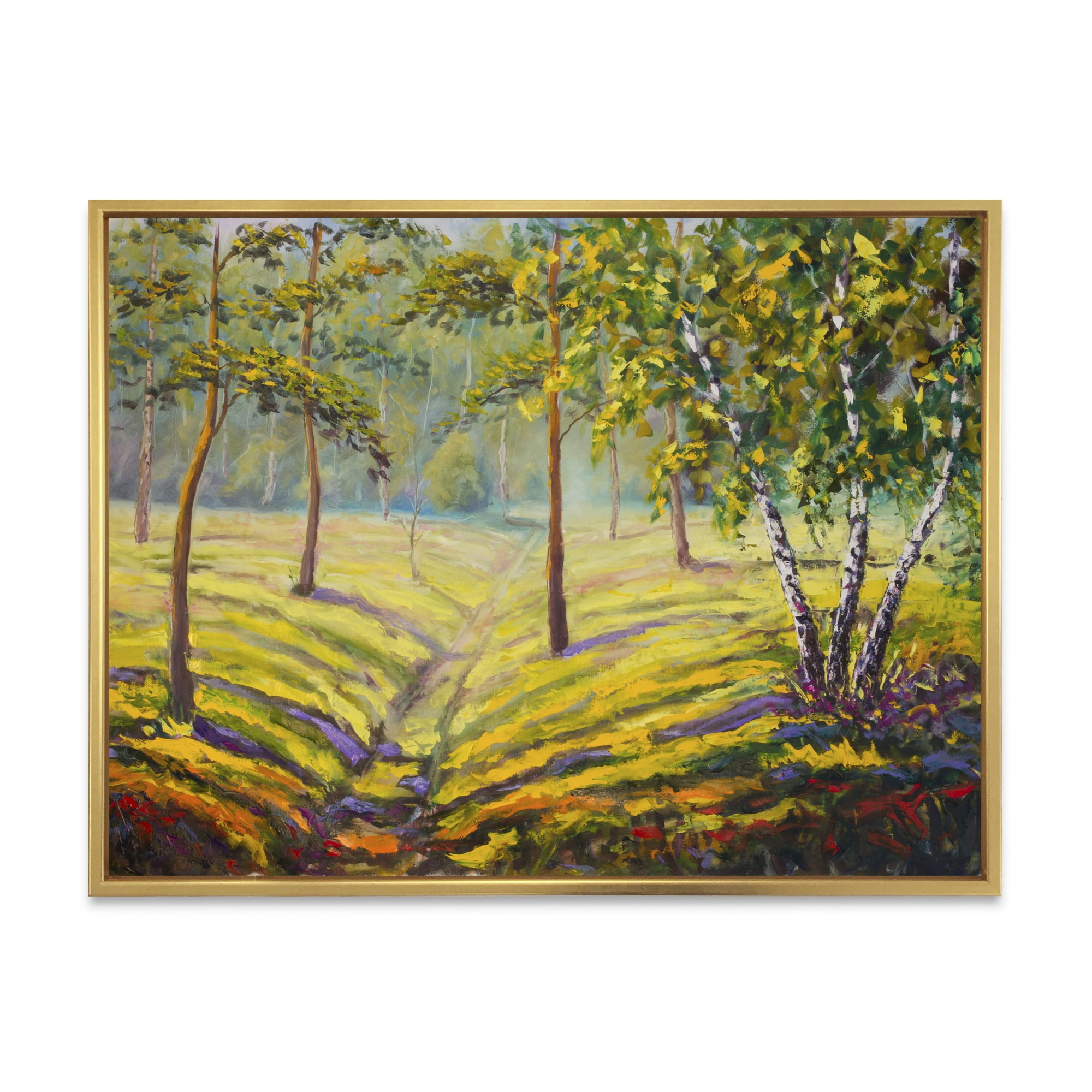 Designart 'Bushes and Pine Trees In The Forest II' Traditional Framed Canvas Wall Art Print