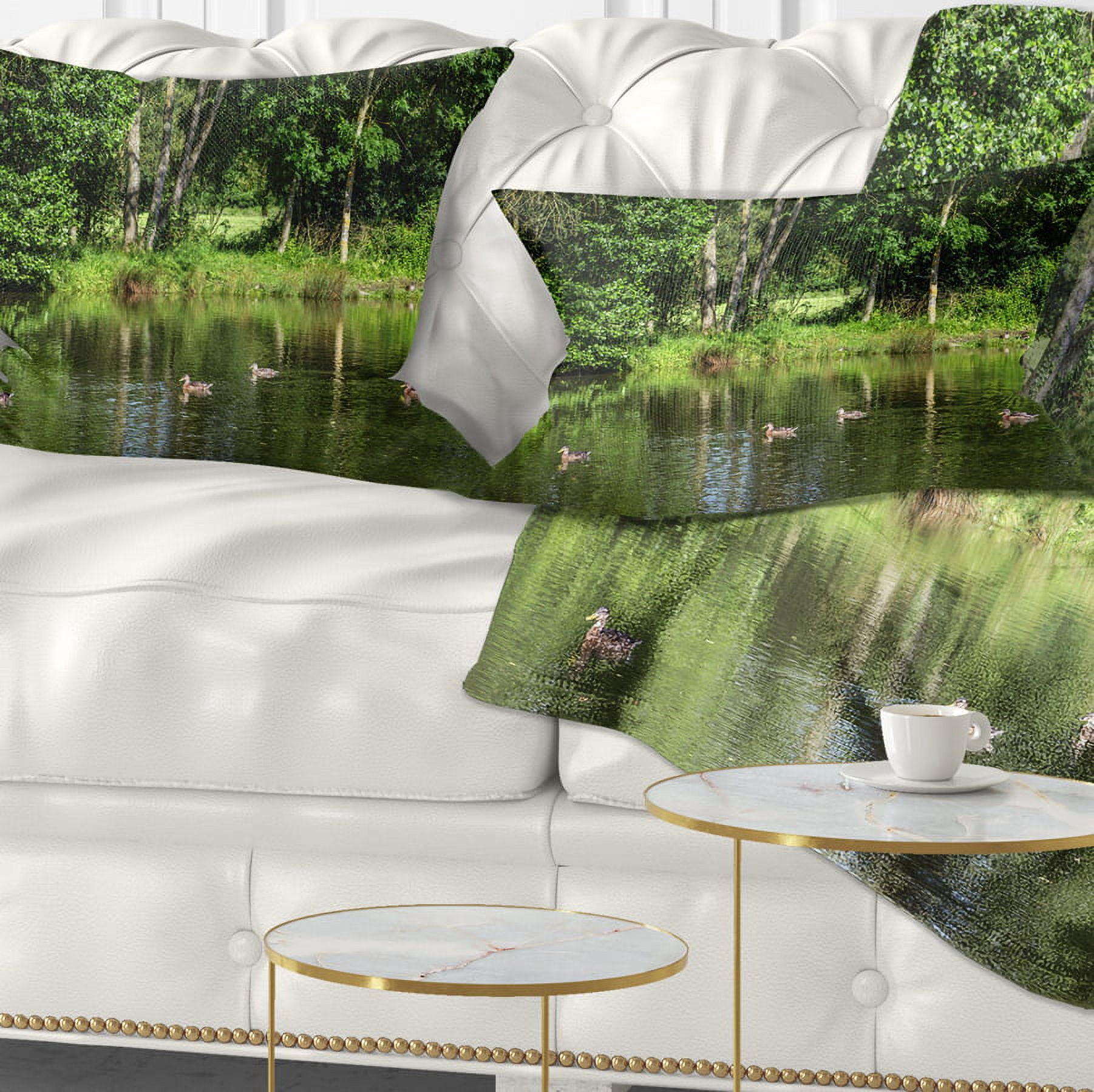 Designart Bushes and Trees in River Bank - Landscape Printed Throw Pillow - 12x20