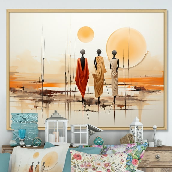 Designart "Bushmen of Kalahari African Indigenous People I" People Framed Wall Art - Global Orange African Tribal Entryway Framed Wall Art