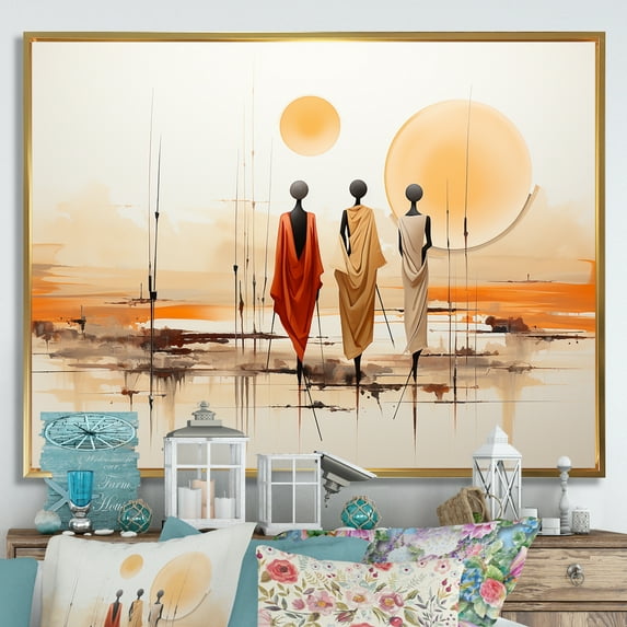 Designart "Bushmen of Kalahari African Indigenous People I" People Framed Wall Art - Global Orange African Tribal Entryway Framed Wall Art