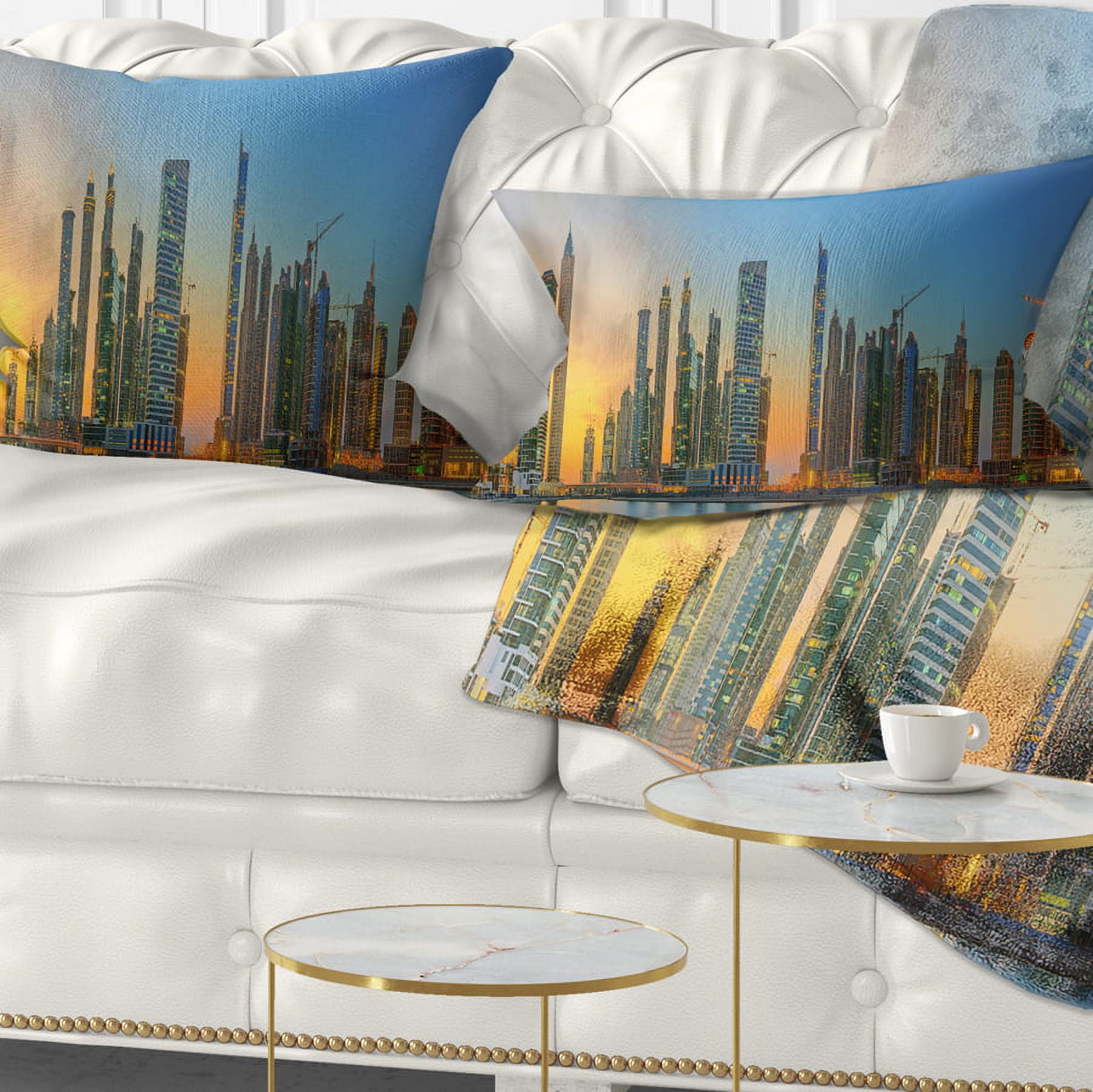 Designart Business Bay and Downtown Dubai - Cityscape Throw Pillow - 12x20