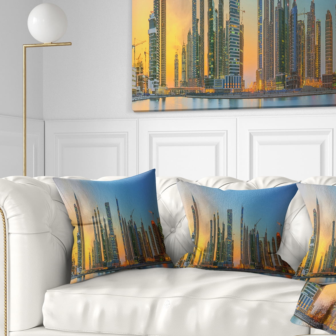 Designart Business Bay and Downtown Dubai - Cityscape Throw Pillow - 18x18