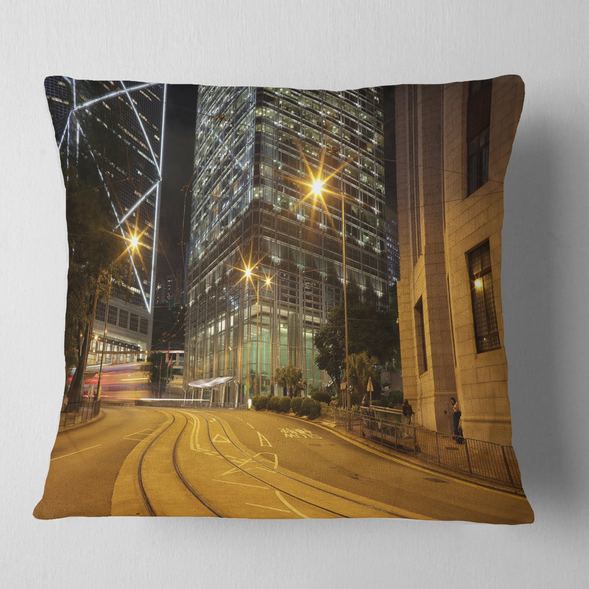 Designart Busy Traffic and City at Night - Cityscape Throw Pillow - 18x18