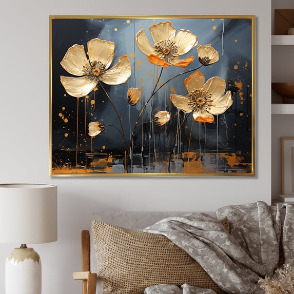 Designart "Buttercups In Cozy Warm Hues I" Buttercups Floater Framed Canvas Art Print