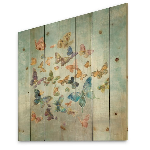Designart 'Butterflies Dancing I' Wildlife Print on Natural Pine Wood