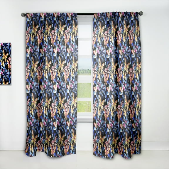 Designart 'Butterflies On Black' Modern & Contemporary Curtain Panel