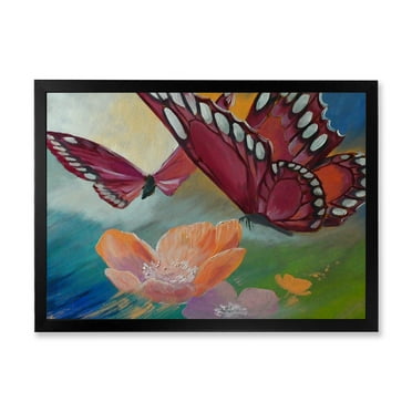 Designart 'Butterflies On Pink Flowers' Traditional Framed Art Print