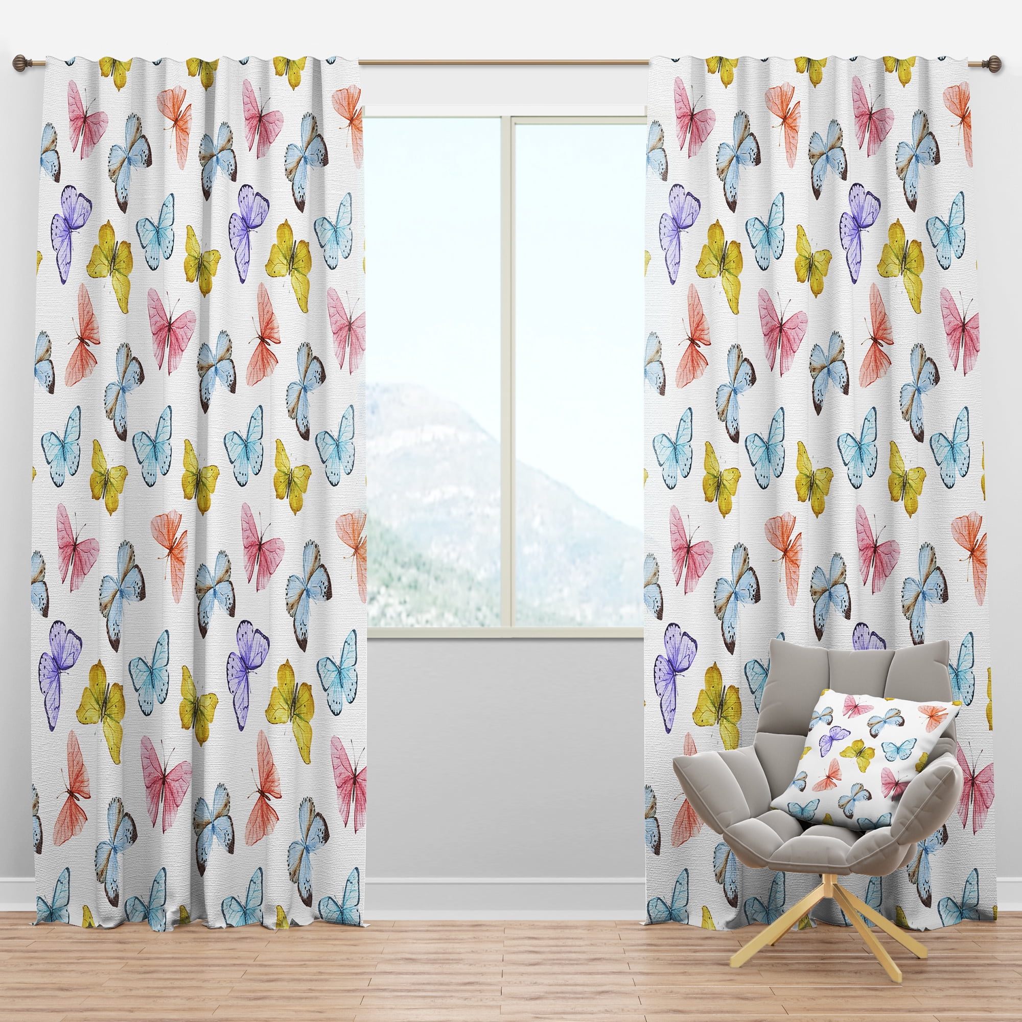 Designart 'Butterflies On White' Traditional Blackout Curtain Panel