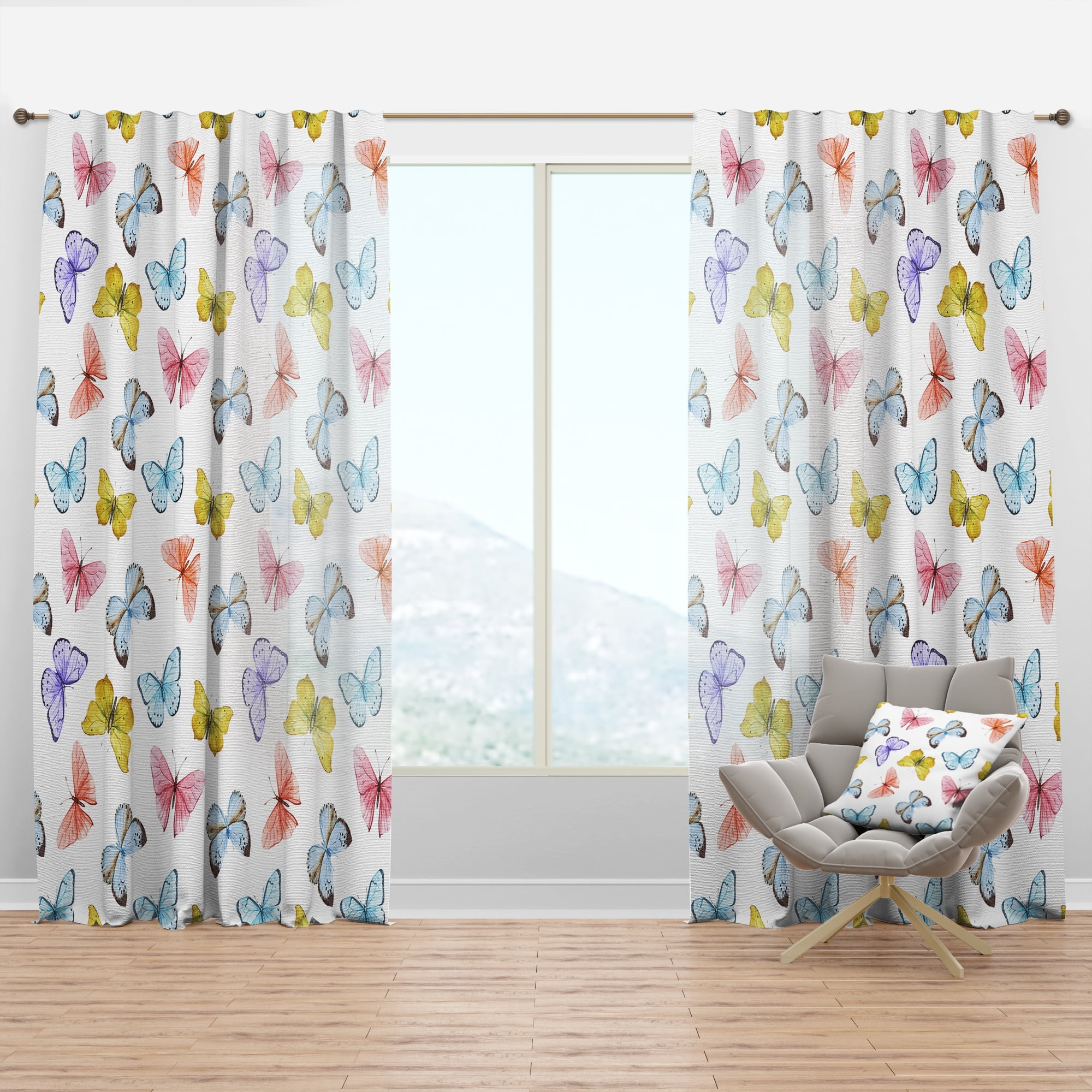 Designart 'Butterflies On White' Traditional Curtain Panel