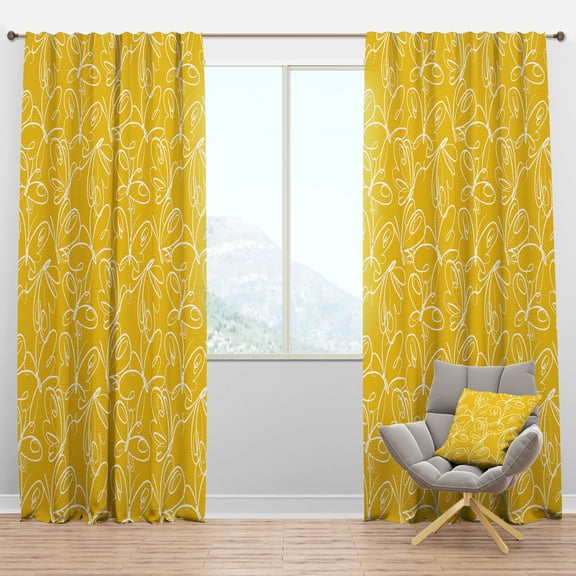 Designart 'Butterflies Yellow color Retro Pattern' Mid-Century Modern Blackout Curtain Panel