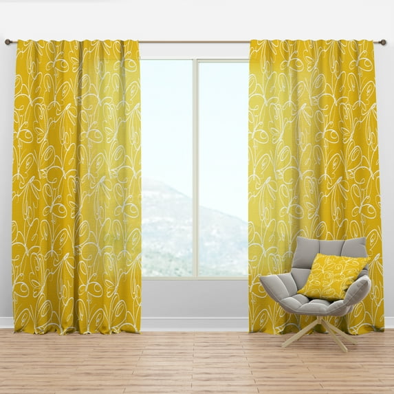 Designart 'Butterflies Yellow color Retro Pattern' Mid-Century Modern Curtain Panel
