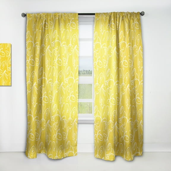 Designart 'Butterflies Yellow color Retro Pattern' Mid-Century Modern Curtain Panel