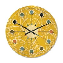 Designart 'Butterflies Yellow color Retro Pattern' Mid-Century Modern Wood Wall Clock